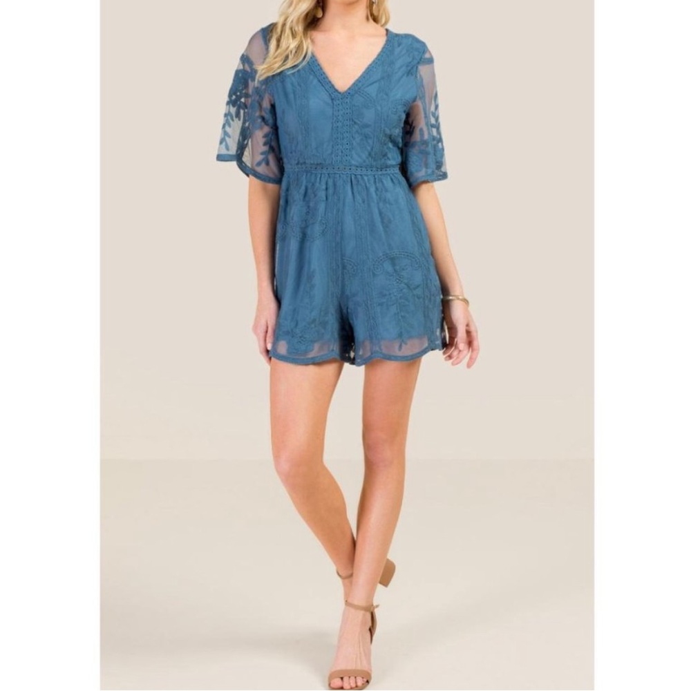 Blue Rain Lace Romper Small